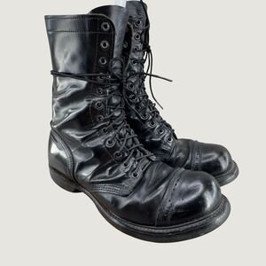 HH Brand Mens Combat Jump Boots 9.5 E Black Leather Cap Toe Military Made in USA